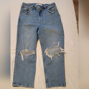 Abercrombie & Fitch Medium Blue Distressed Straight Leg Jeans